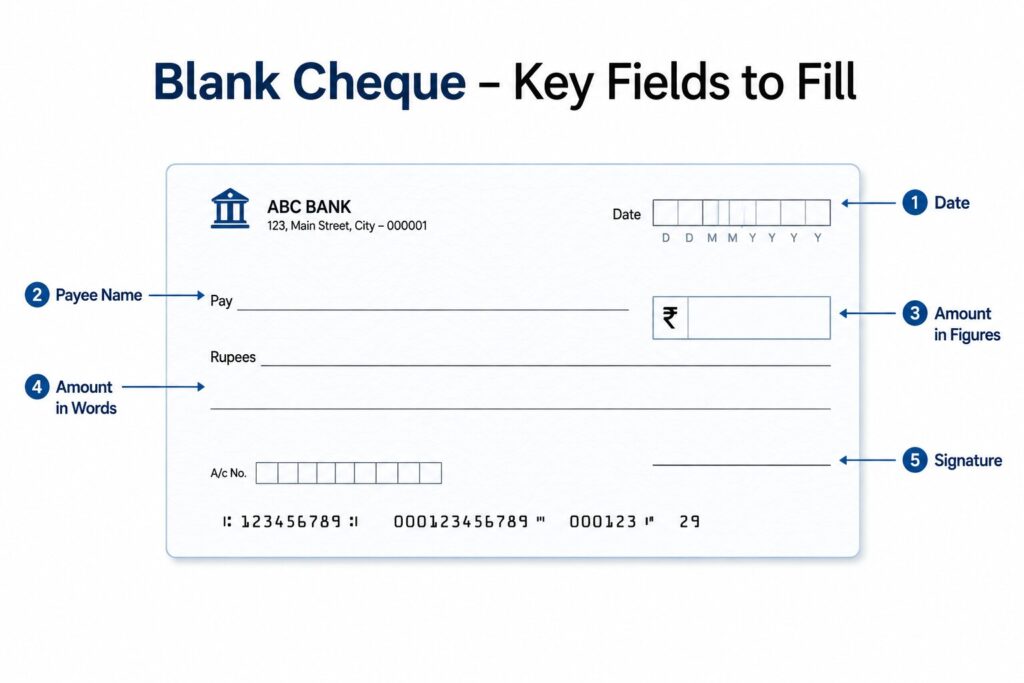 The four fields on a self cheque — where to write each